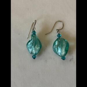 Vintage Handcrafted Teal Shimmery Glass Bead Earrings
